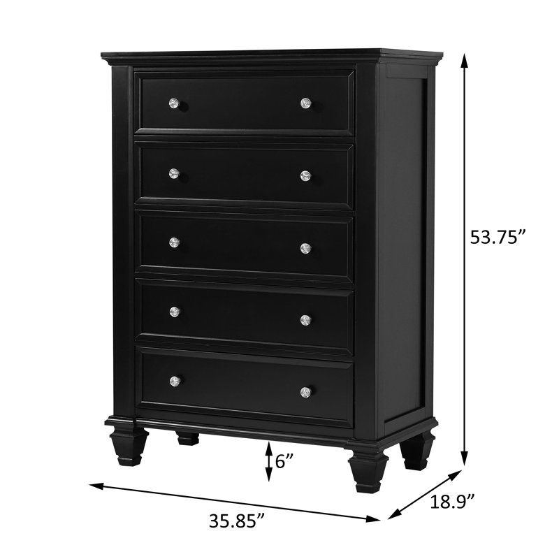 Ensemble de chambre à coucher Beach Eastern, Grand lit, Noir, 5 pièces: lit, table de chevet, commode, miroir, 