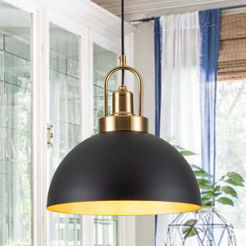 Modern Industrial 11.8" Dome Pendant Light Fixture, Black, 11.8"