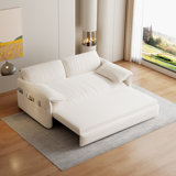 Queen Pull Out Sofa Bed,Convertible Sleeper Sofa with Side Storage, Multi-Functional Loveseat Bed