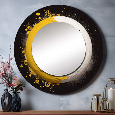 Yellow White Yin And Yang - Meditation Yellow Large Round Mirror