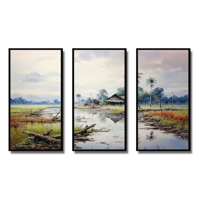 Indonésien sérénité, paysage tranquille - art mural Indonésie, Cadre flottant noir, H 40 po x l 61 po
