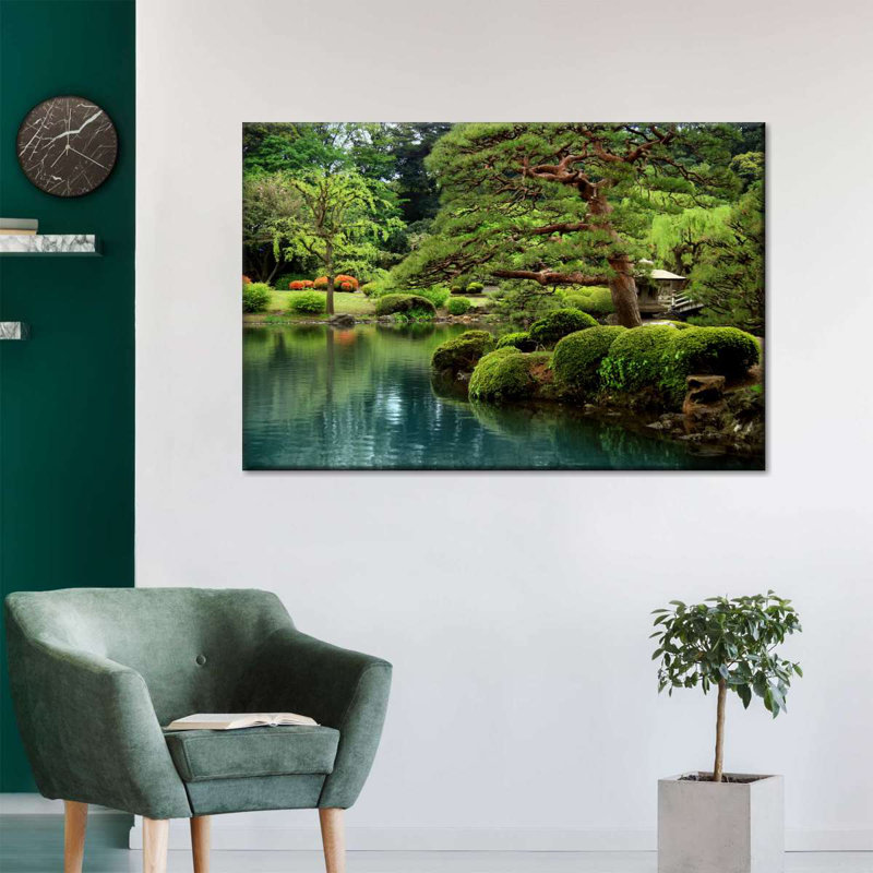 Zen Lakeside Bonsai Trees Canvas Print, 20" H x 30" W x 1.25" D
