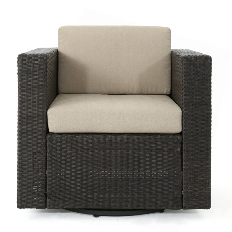 Chaise d'extérieur pivotante avec coussins, Coussin beige / structure brune, Oui