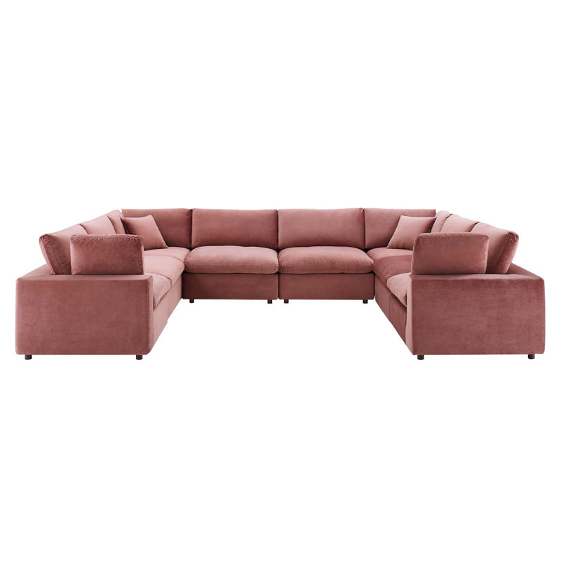 Modway Commix Down Filled Overstuffed Velvet 8-Piece Sectional Sofa, Dusty Rose