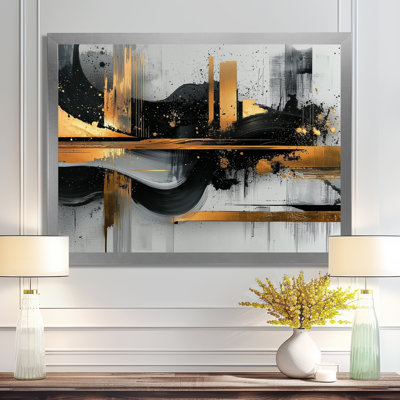 «Dark Transition Golden Shifting Horizons II», art mural transitionnel abstrait de formes modernes
