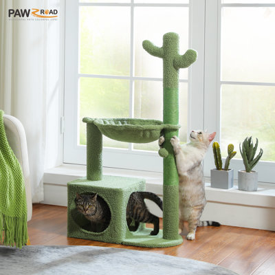 Arbre à chat Road Cactus 39,4 po avec hamac, poteau à griffer en sisal haut pour chats d'intérieur de taille moyenne, vert