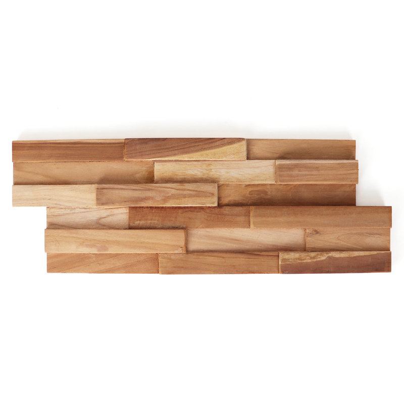 Panneaux muraux 3D en bois de teck (paquet de 24), Naturel
