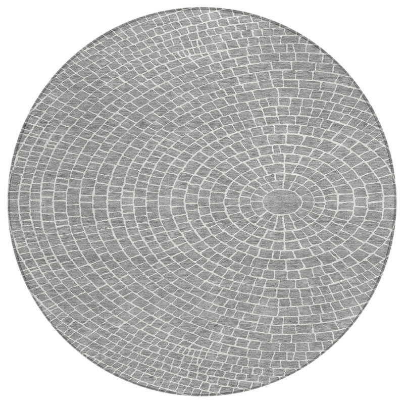 Machine Washable Indoor/Outdoor Chantille ACN2455 Geometric Rug, Gray, 8' Round