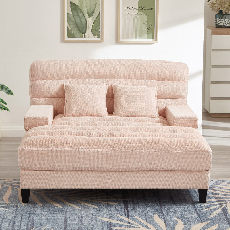  Canapé-lit moderne avec méridienne en chenille de 57,1 pouces avec dossier réglable et bande lumineuse, rose, Rose