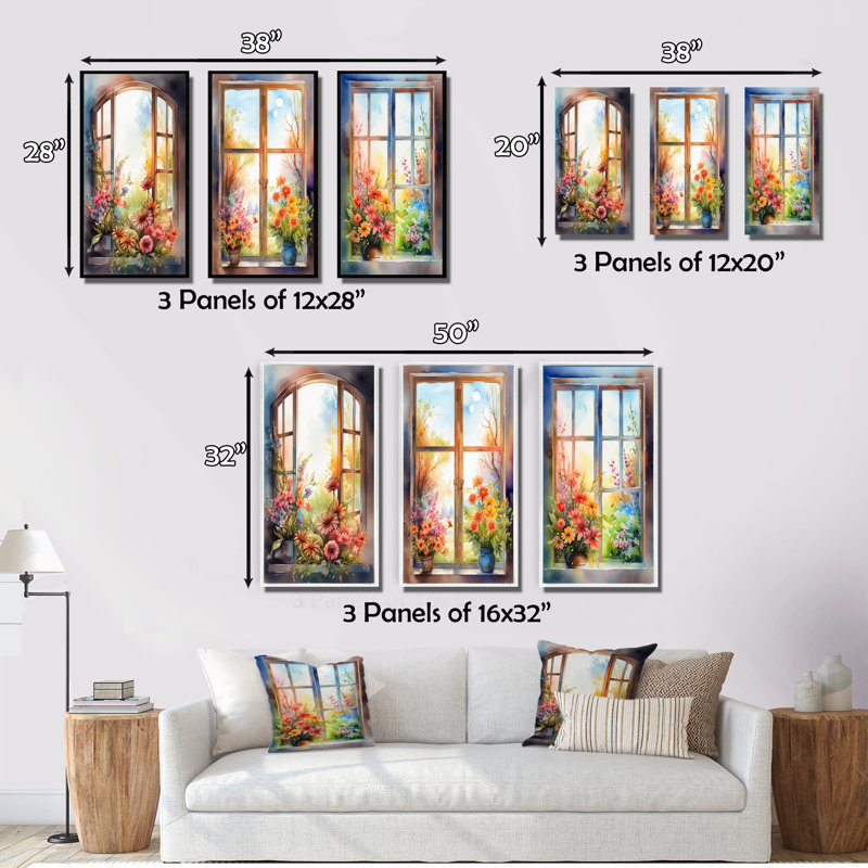 «Nature'S Floral Window Show», 3 pièces sur toile, Toile tendue, H 32 po x l 48 po