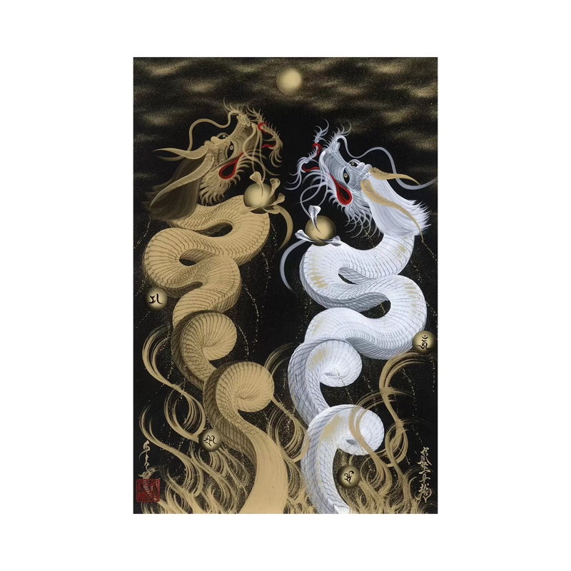 «Flying Twin Dragons» - reproduction, H 60 po x l 40po x P 1,5 po, Toile tendue