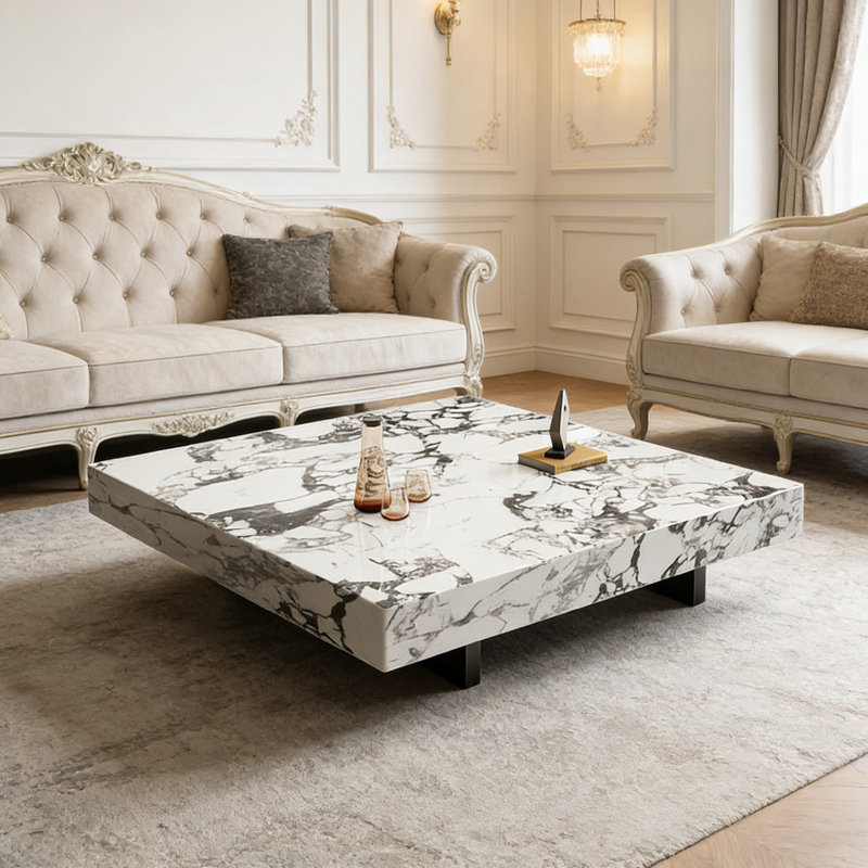 Table basse Minimalist Home, H 11,81 po x L 31,49 po x l 31,49 po, Blanc/Noir
