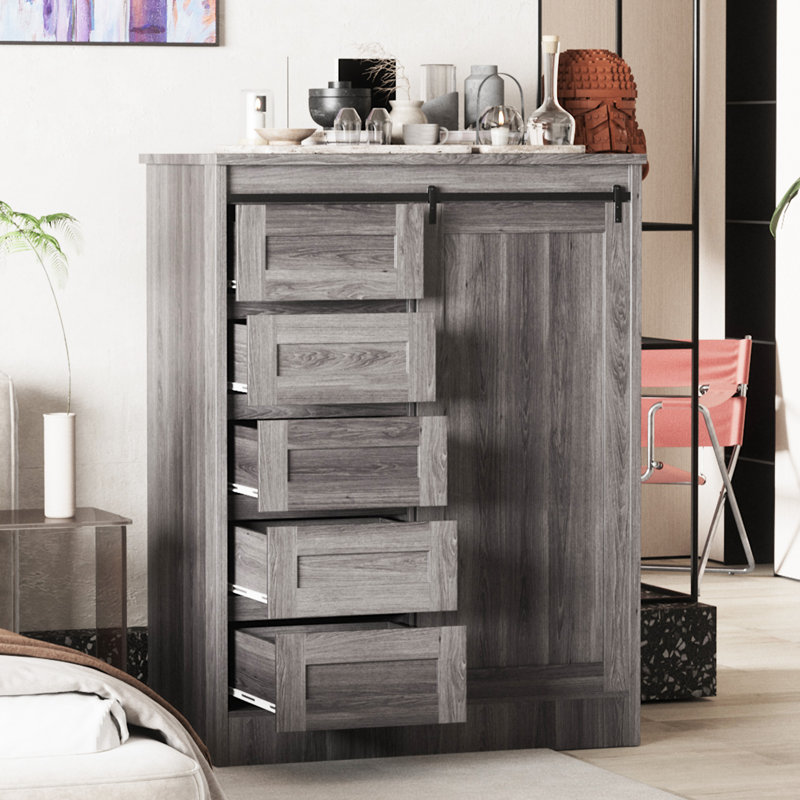 Commode 5 tiroirs Gentleman, Gris
