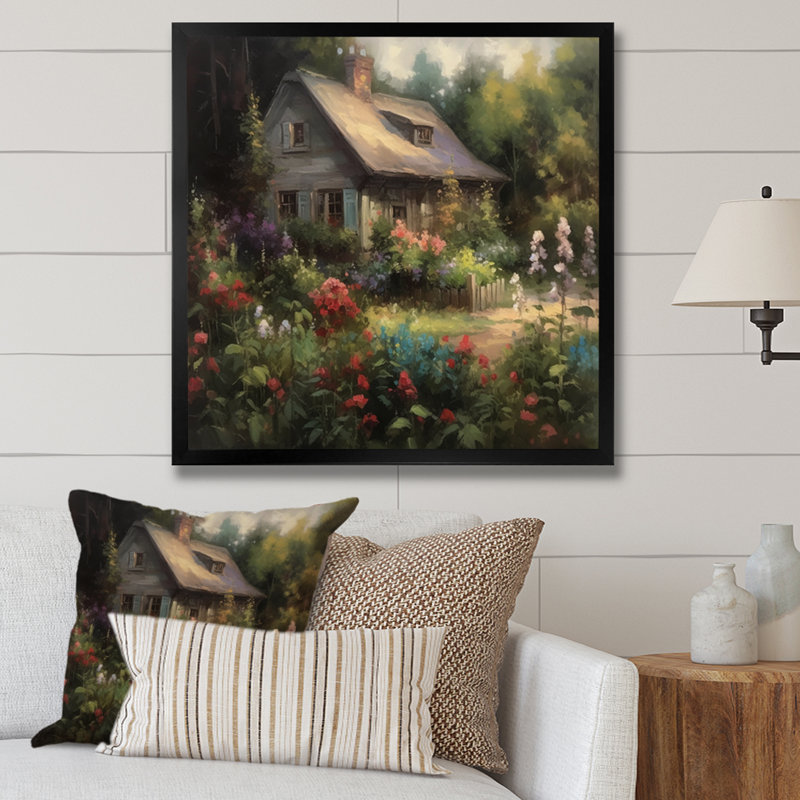 «Rupen Quaint Cottage and Garden Oasis IV», reproduction sur toile, Cadre photo noir, H 16 po x l 16 po