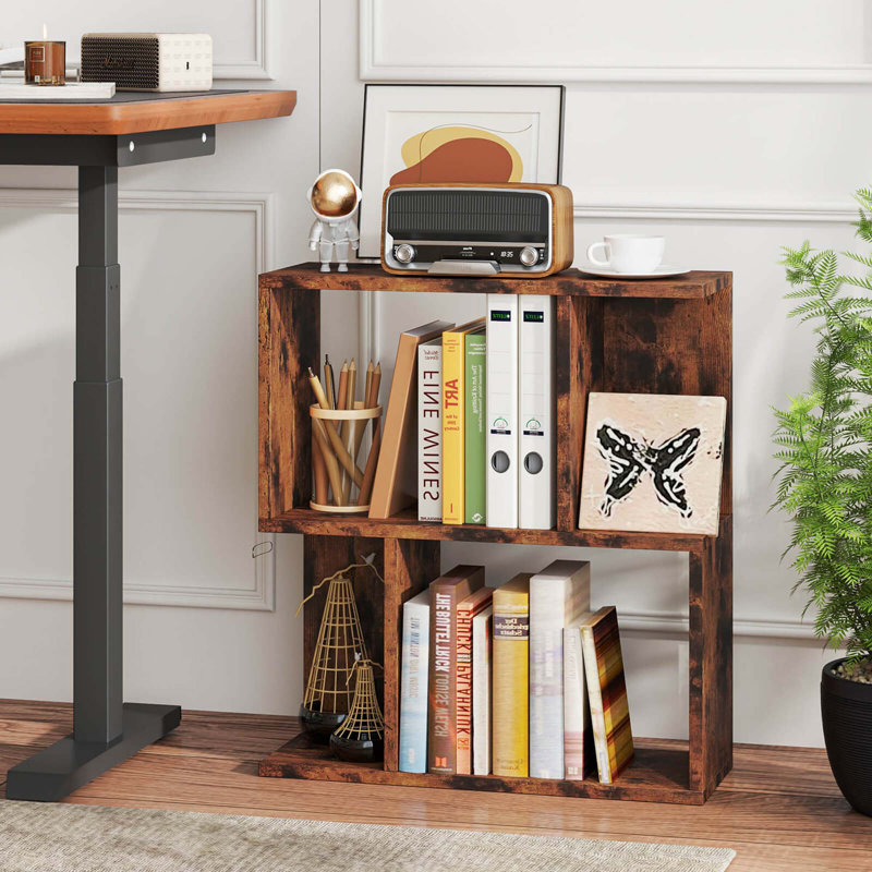 1 Pcs 3-tier Bookshelf Geometric Bookcase Side Table With Open Storage Display Shelf, Brown