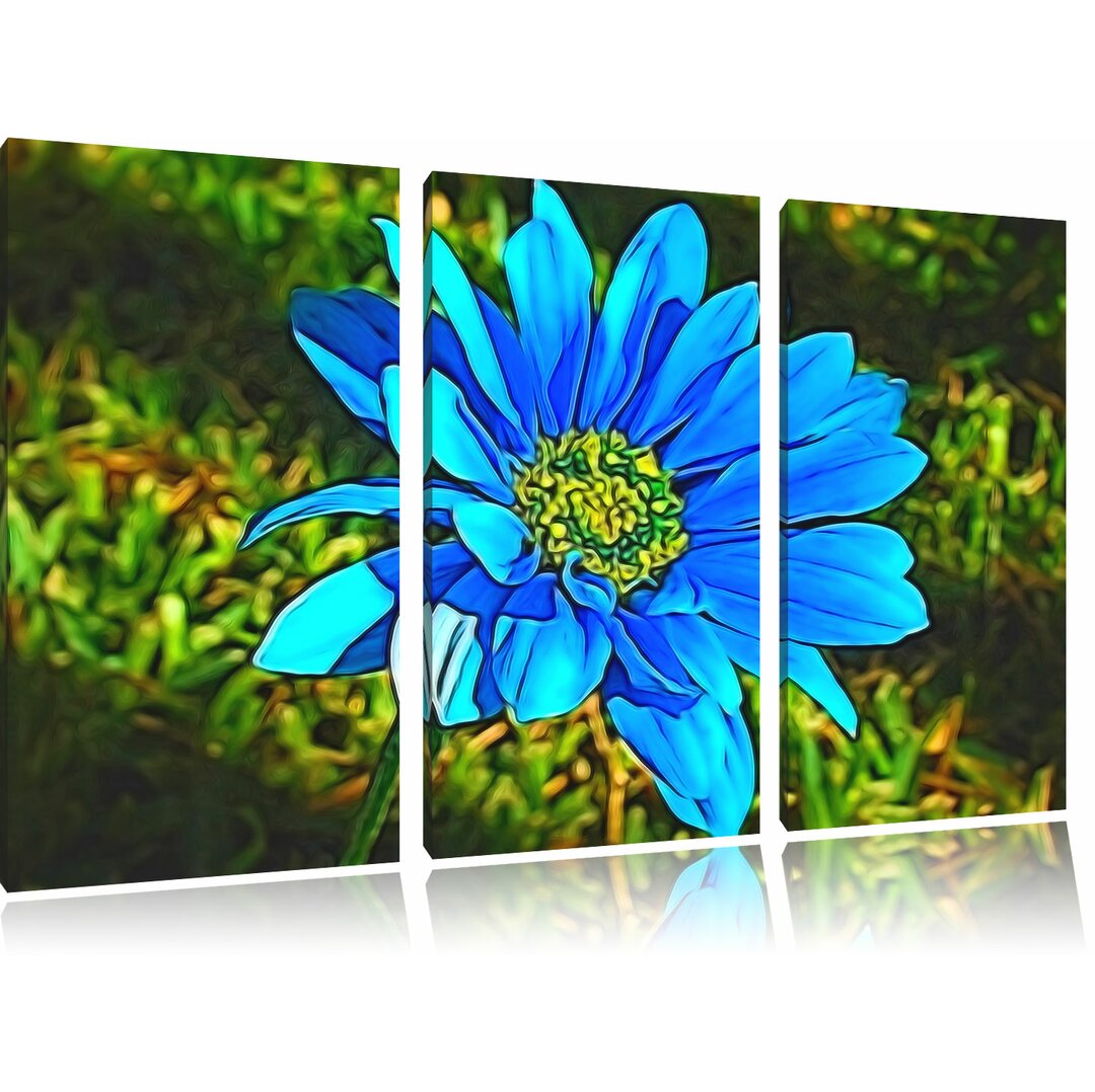 3-tlg. Leinwandbilder-Set „Blaue Blume", Grafikdruck