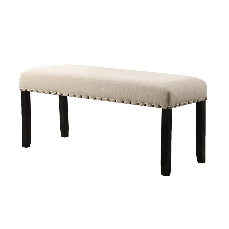 Dining Bench In Tan With Touch. Linen And Cotton Upholstered Seat. Hardwood Legs. 44"W X 16.5"D 19"H. Some Assembly Is Imperative & Upholstery Trim. Solid Partial Unmistakably Required