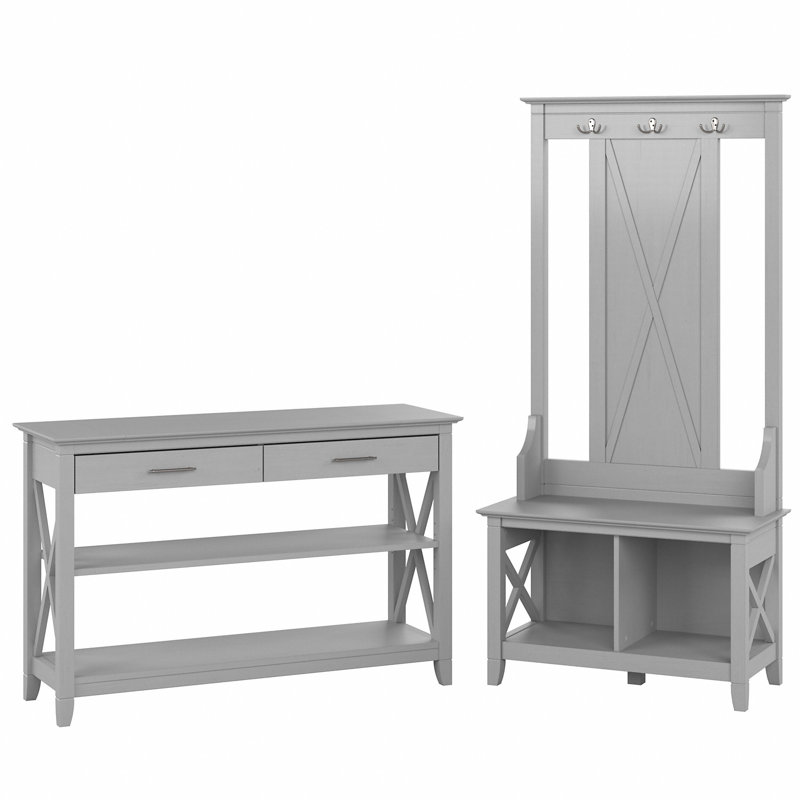 Key West Hall Tree with Bench and Shoe Storage, Cape Cod Gray