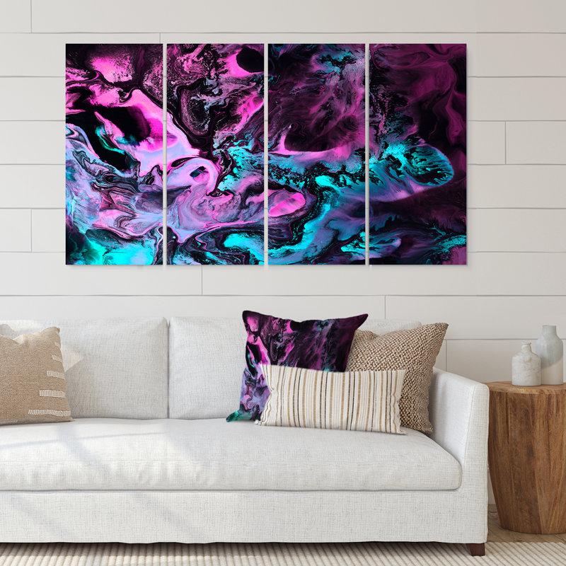 Art liquide néon vert et rose - 4 pièces, impression sur toile tendue