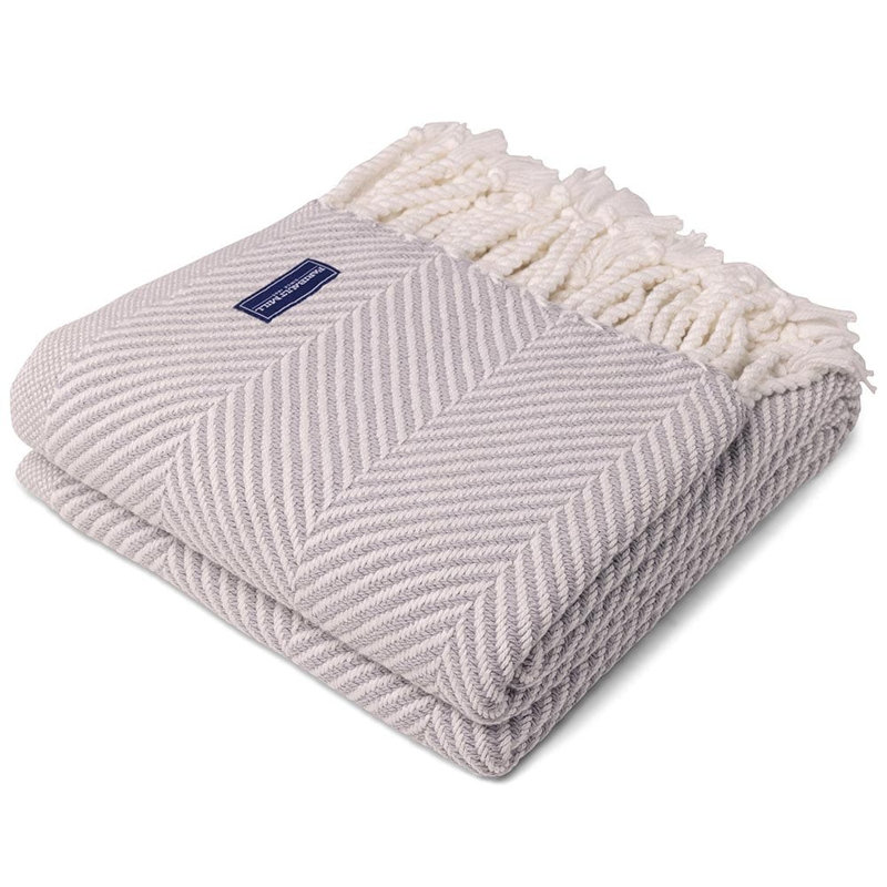 Monhegan Cotton Throw With Fringe, Gray Chevron