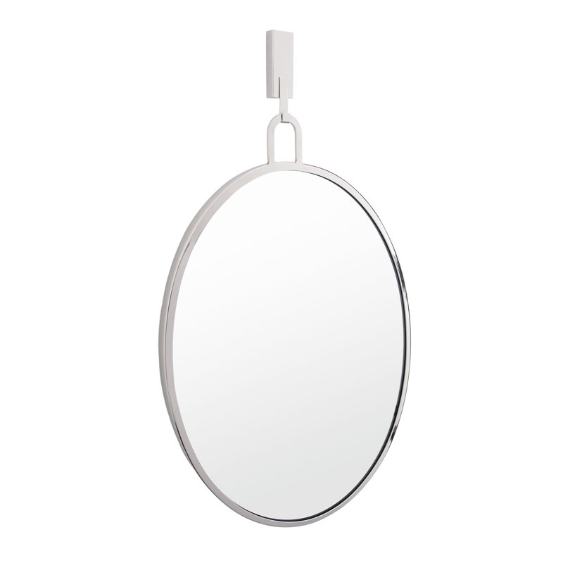 Stopwatch Oval Powder Room Wall Mirror - Polished Nickel, 30" x 22.25", Polished Nickel, Oval