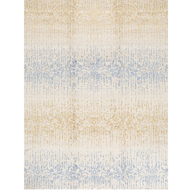 Tapis beige et bleu clair noué à la main de haute qualité