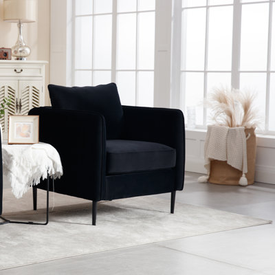 Fauteuil d'appoint pour le salon, fauteuil simple en velours et fauteuil Mid-Century moderne avec 1 coussin et pieds en métal pour la lecture dans le bureau de la chambre à coucher