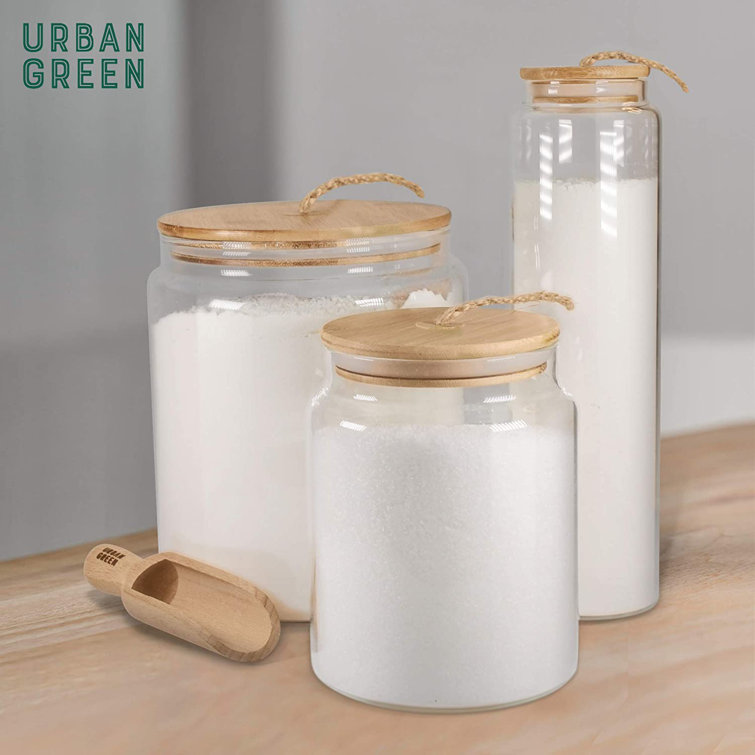 Urban Green Glass Jars with Bamboo Lids, Glass Airtight Canisters sets,  Glass Food Storage Container, Pantry Organization and Storage Jars, Kitchen