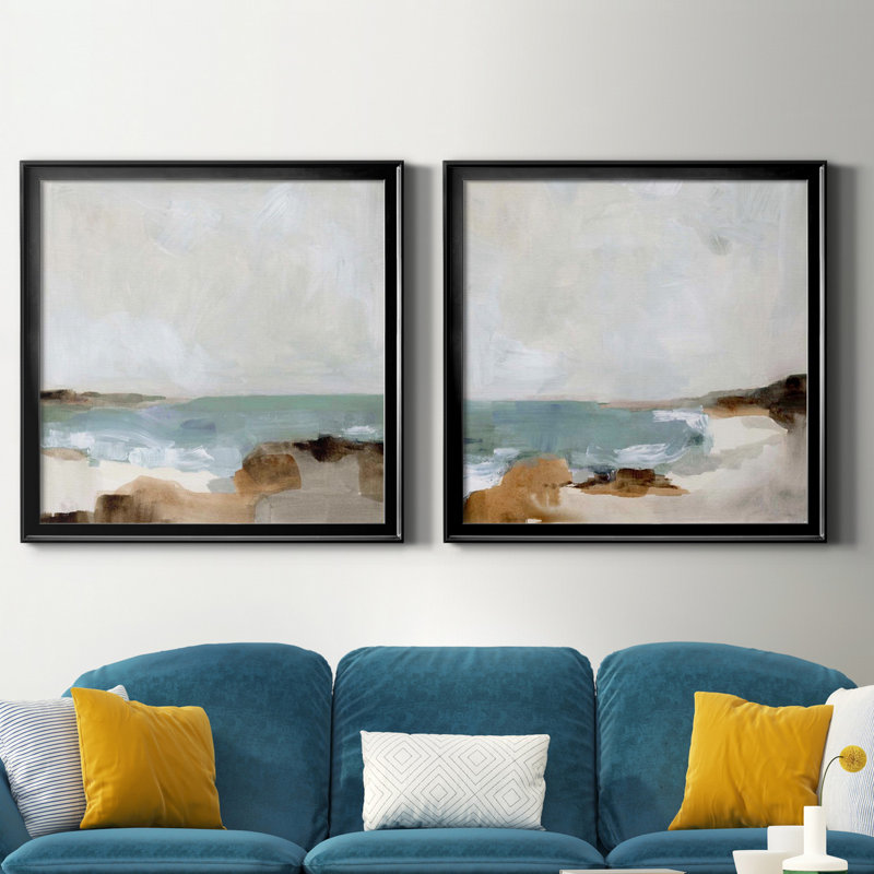Ocean Sigh I Ocean Sigh I - ensemble de 2 cadres photo, H 34,5 po x l 69 po x P 1,5 po, Toile avec cadre noir, Pas de tapis
