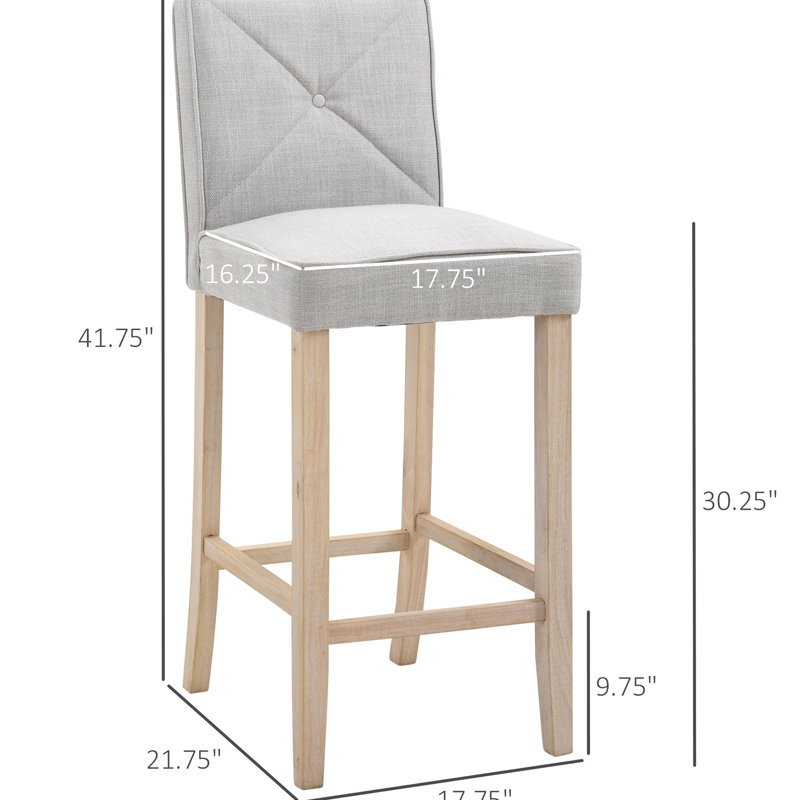 De 2 tabourets de bar, rembourrés beiges avec des pieds et un repose-pieds en bois massif, idéaux pour la cuisine et le repose-pieds