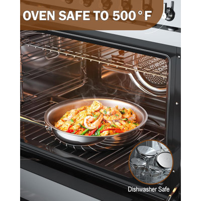 Poêle à frire en acier inoxydable à trois plis 8 po / 10 po / 12 po Cook N Home Classic, poêle à sauter, batterie de cuisine à induction, compatible avec toutes les surfaces de cuisson, va au lave-vaisselle et au four