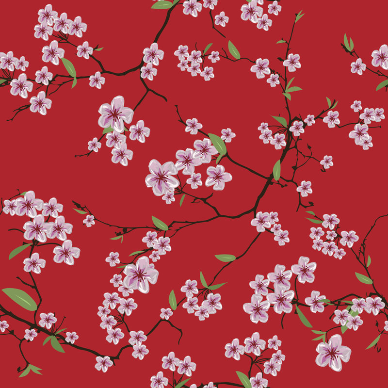 Chinese Sakura Red Kimono by Lavendertime - Wrapped Canvas Print, 122cm H x 122cm W