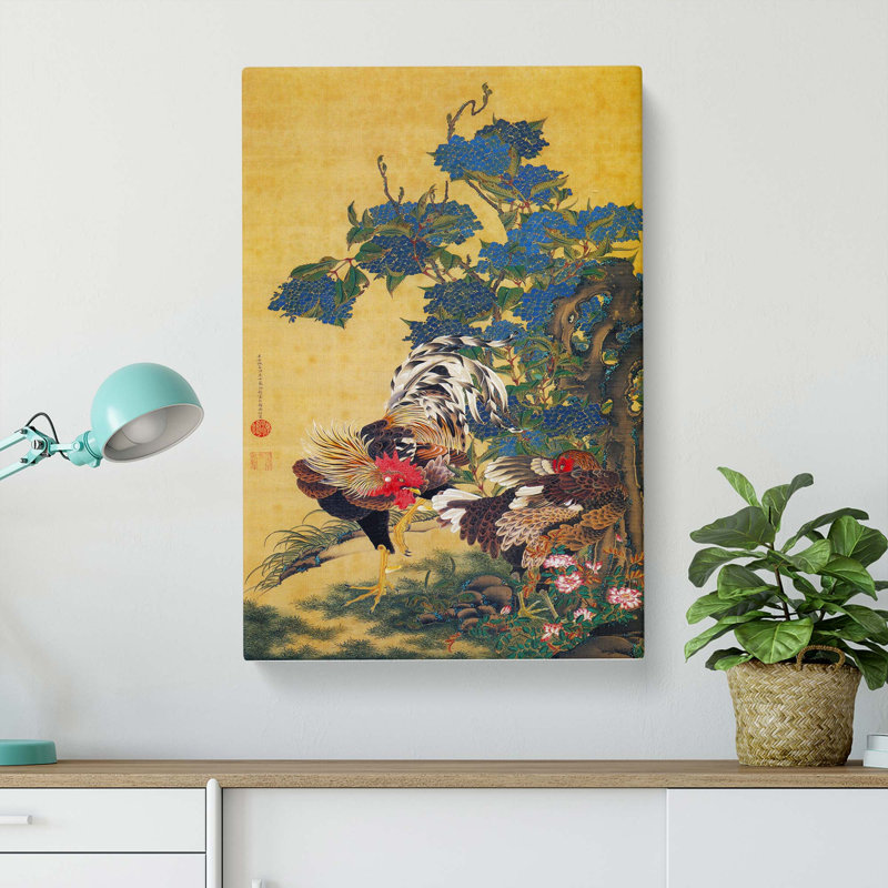 Two Roosters by Ito Jakuchu - Wrapped Canvas Painting, 60cm H x 40cm W x 3cm D