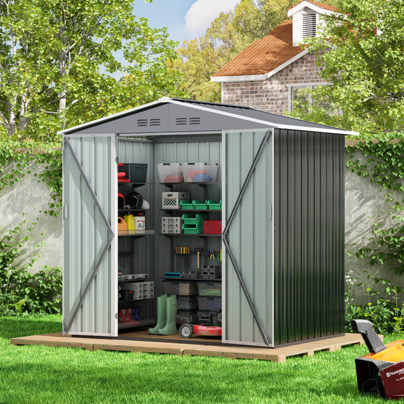6' x 4' Black Steel Outdoor Storage Shed with Double Doors