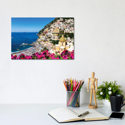 Positano Beach And Church Santa Maria by Susanne Kremer - Wrapped Canvas Print