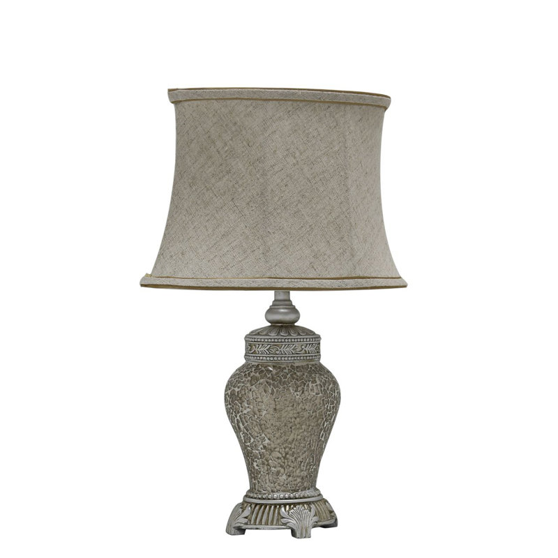 Holmwood 45.5cm Table Lamp, Bedside Buffet Lamp with Mosaic Design Base & Polyester Shade, Natural Linen