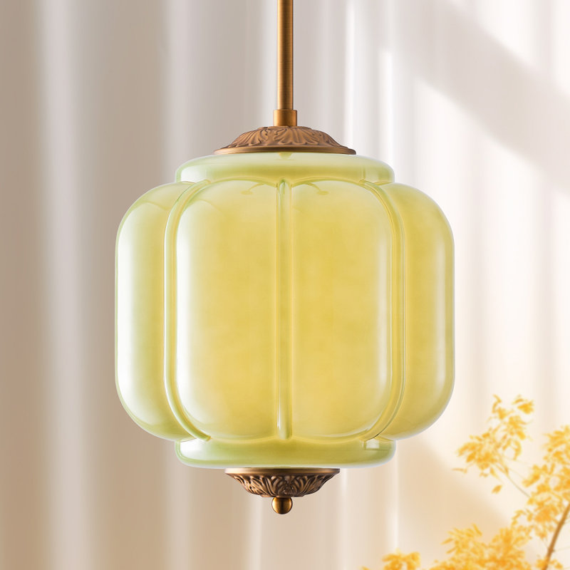 1-Light Novelty Paneled Pumpkin-Shaped Ribbed Glass Kitchen Pendant Light