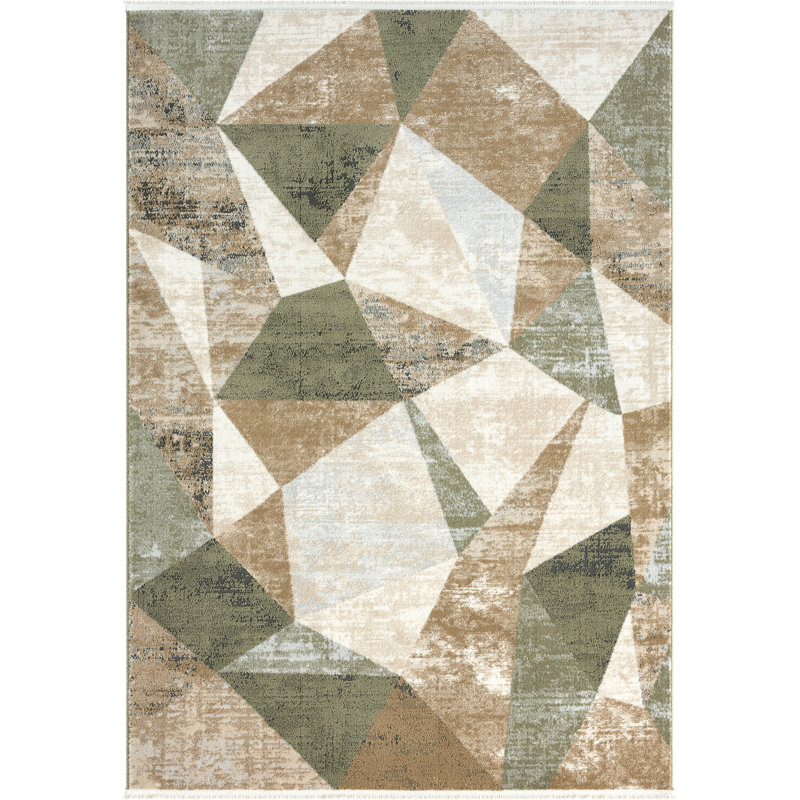 Tapis abstrait en polypropylène vert / gris, Rectangle 8 pi 11 po x 12 pi