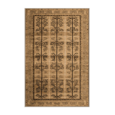 Machine Washable Art Deco Brown Area Rug
