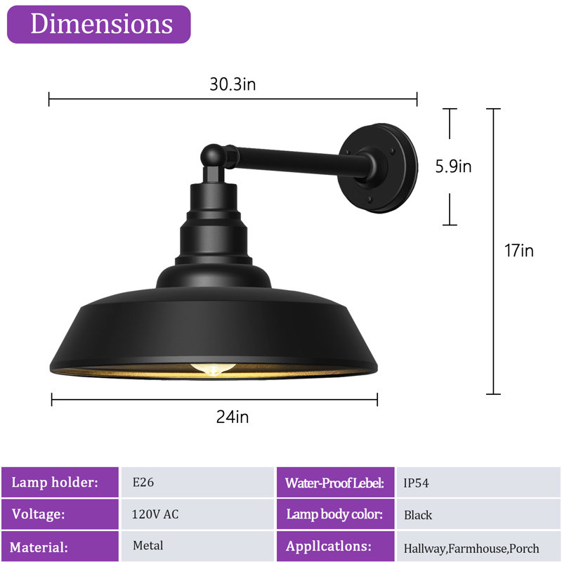 Outdoor Wall Light, 13.3'' H X 24'' W X 30.3'' D