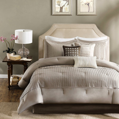 Ensemble d'édredon moderne 7 pièces pour grand lit taupe Charmeuse