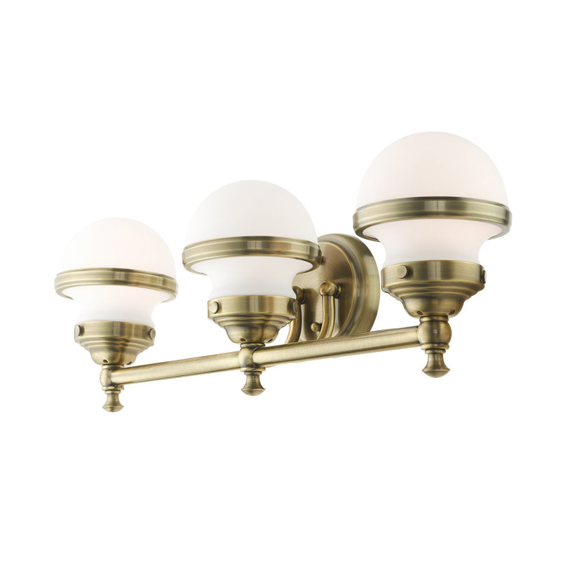 Aseret Dimmable Vanity Light, 8.25" H x 24" W x 7.25" D, Antique Brass, 3 Lights