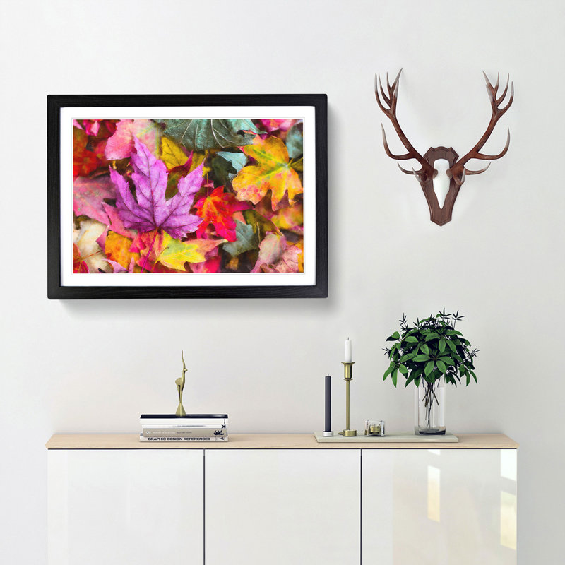 Colourful Autumn Leaves - Picture Frame Graphic Art Print, 33cm H x 45cm W x 2cm D, Black Framed