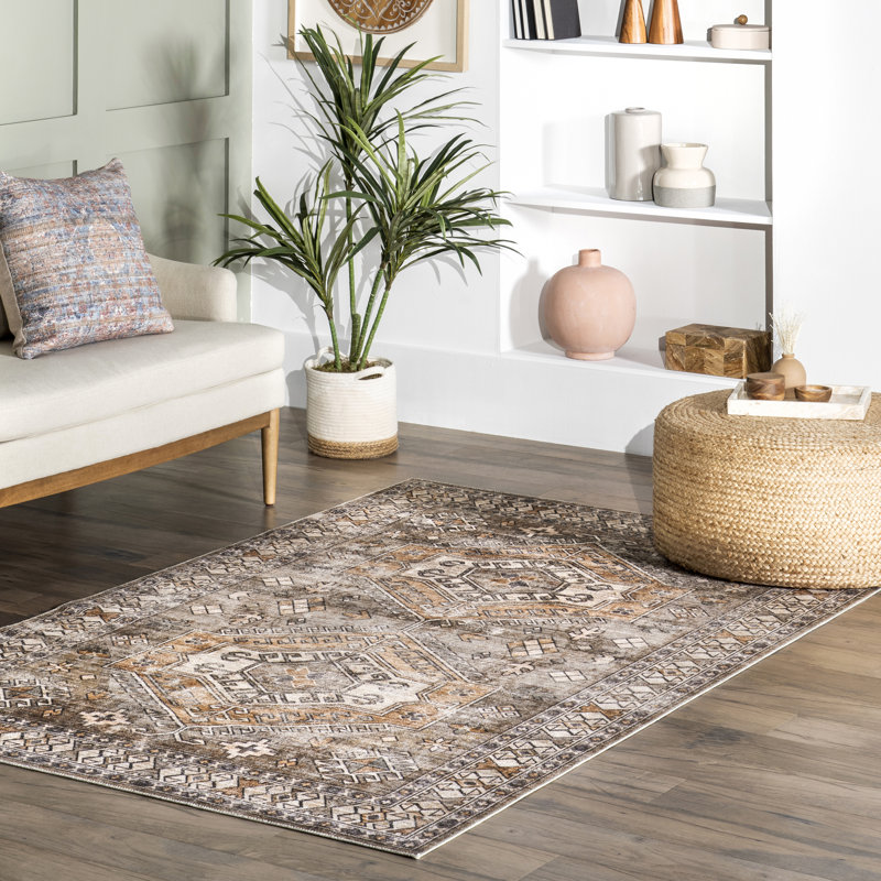Tapis lavable en machine à motif tribal Mae SpinClean, Rectangle 8 pi x 10 pi