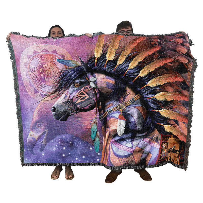 Pure Country Weavers Shaman Blanket by Laurie Prindle - Native American - Horse Lover Gift Tapestry Throw Woven from Cotton - Made in The USA (72x54)