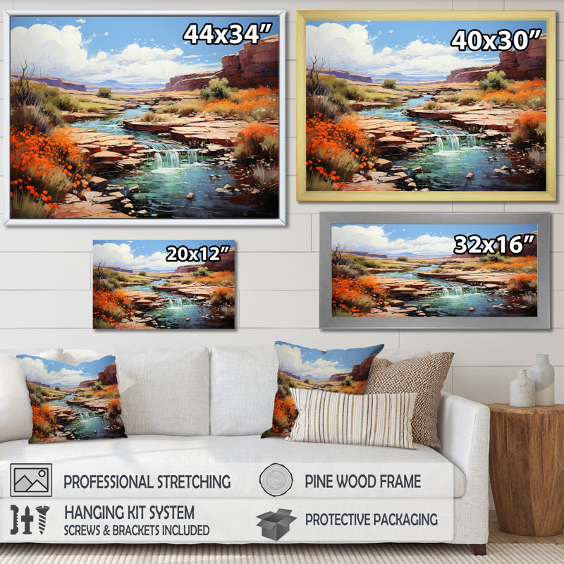«Betanya Neveda Canyon Scenery IV», reproduction sur toile, H 24 po x l 32 po x P 1 po, Cadre flottant doré