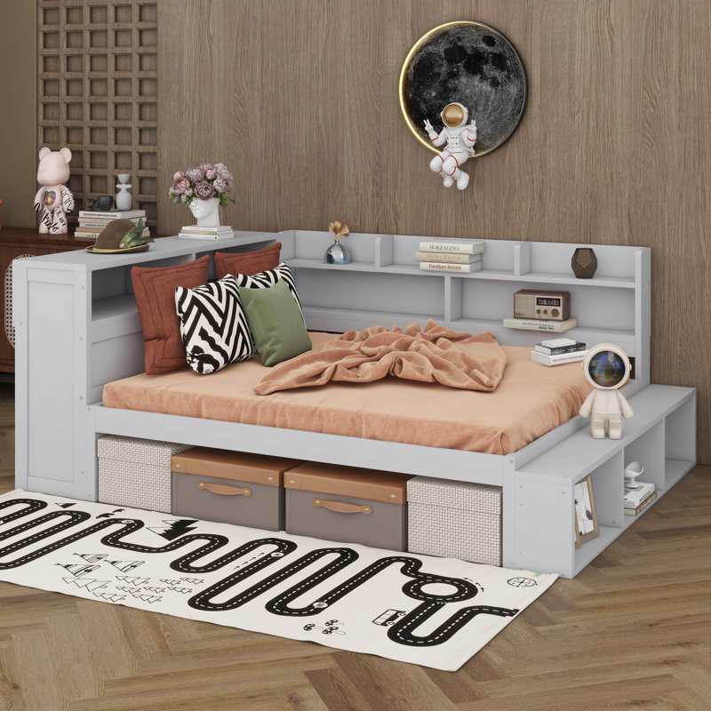Wood Daybed With Storage Cabinets, Shoe Cabinet And USB Ports, Gray