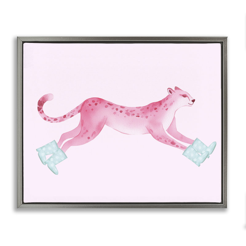 "Léopard en marche" par Daphne Polselli, H 25 po x l 31 po, Cadre flottant gris lustré