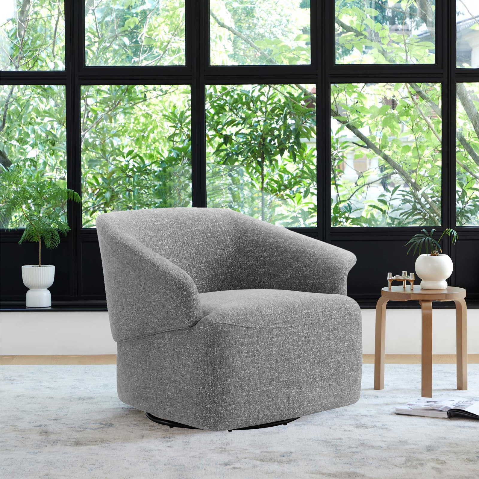 Morgana Swivel Barrel Chair, Magnolia Light Grey Tweed