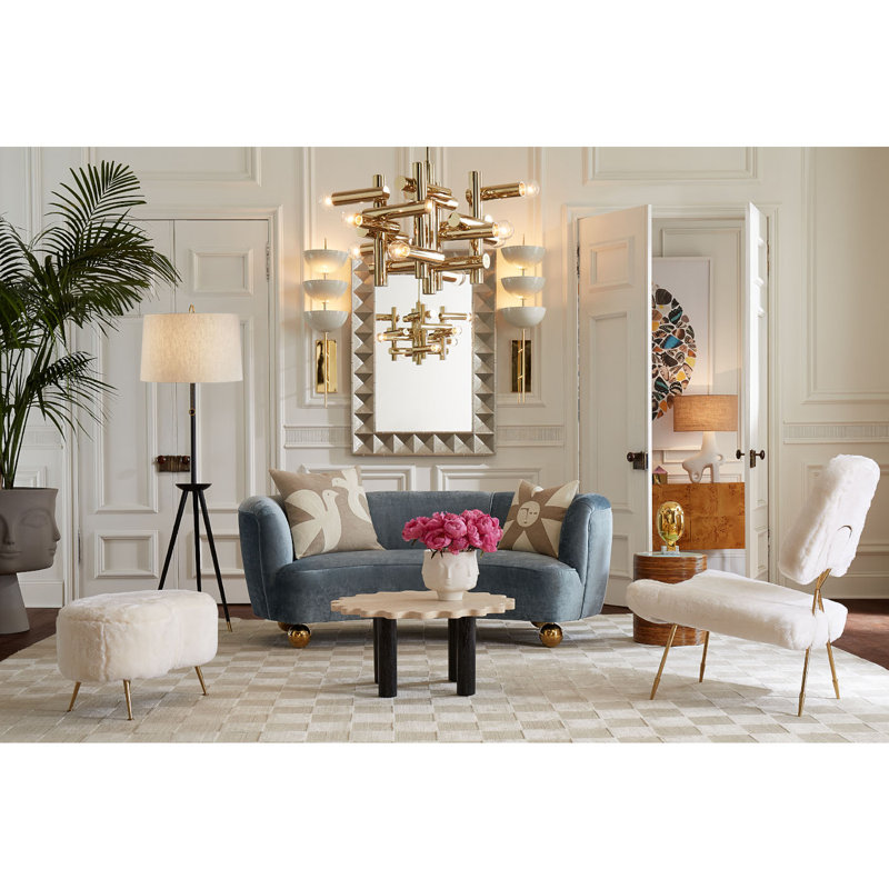 Parker Curved Sofa - Ball feet, Brussels Powder Blue Velvet